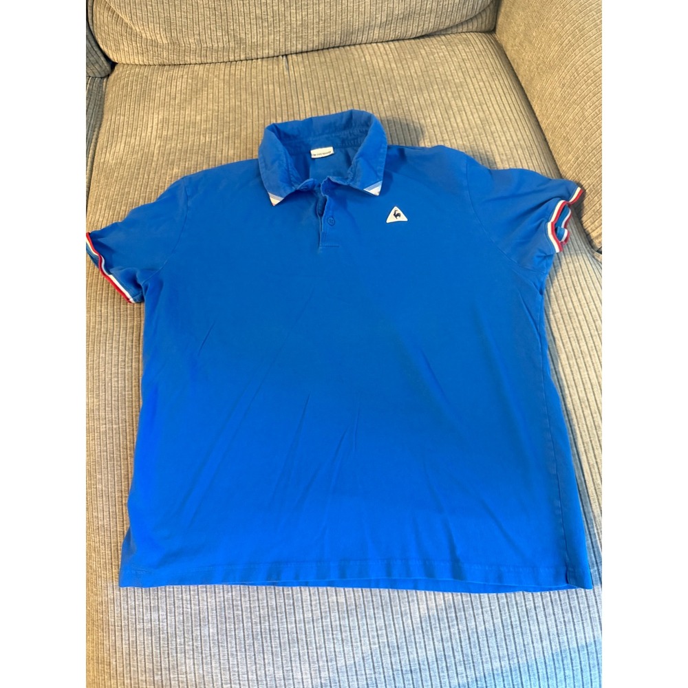 Le Coq Sportif Mens XXL Blue Short Sleeve Pique Polo Shirt CAB16-0197